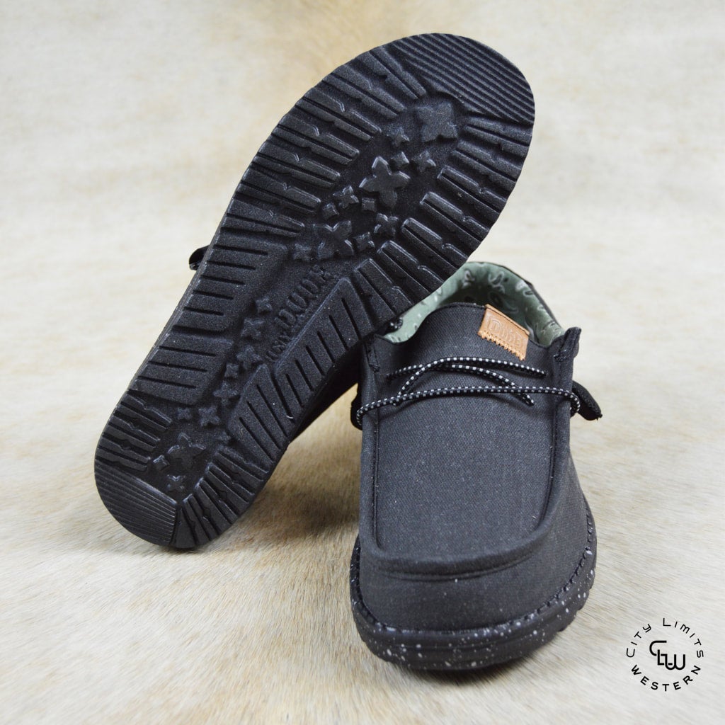 Shoe Wally Canvas Black Washed Canvas Mens Black Hey Dudes Hey