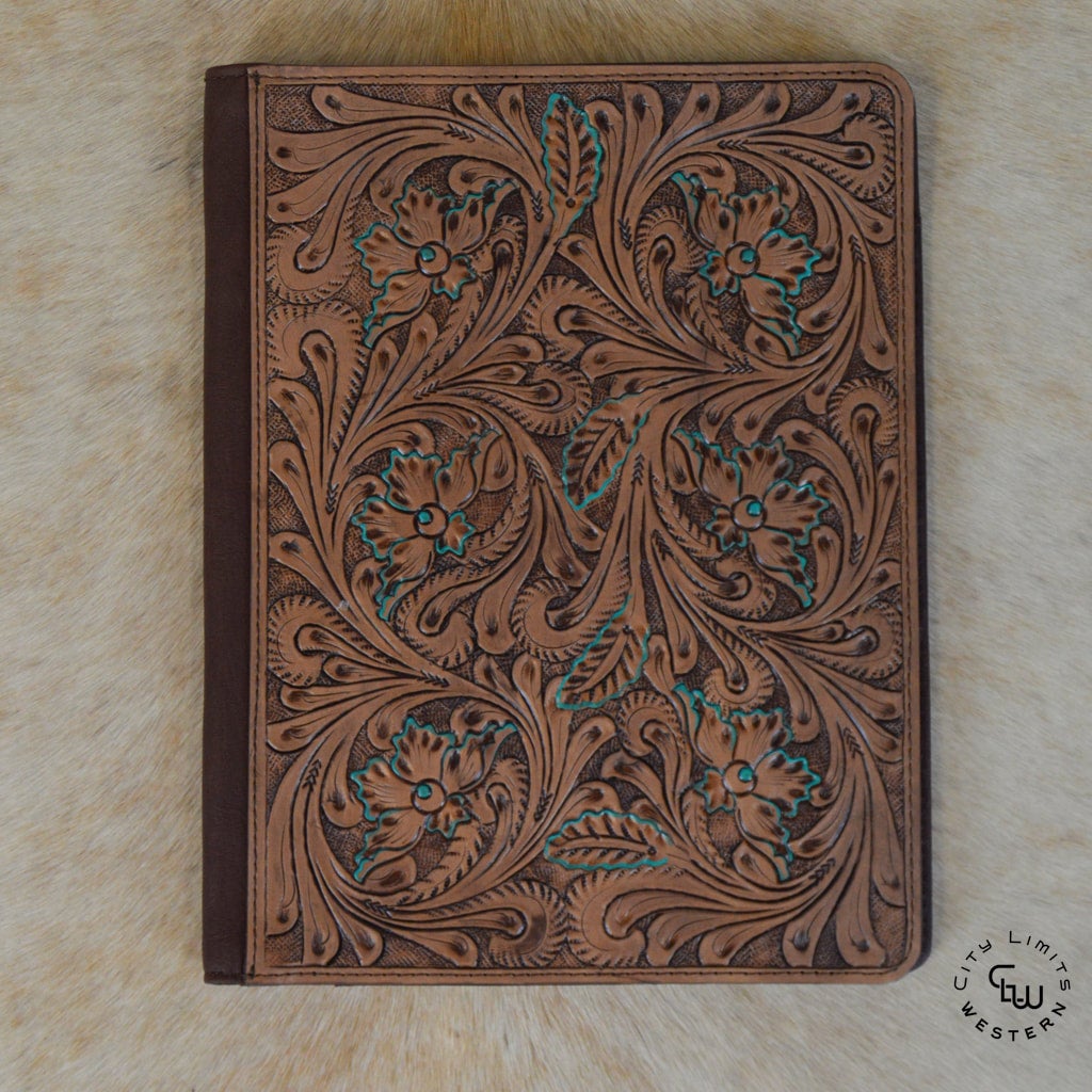 Tooled Turquoise Floral Padfolio | City Limits Western