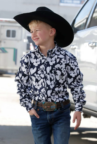 Cinch Boys L/S Navy Hibiscus Print (MTW7060366) | City Cinch Boys L/S Navy Hibiscus Print (MTW7060366) | City